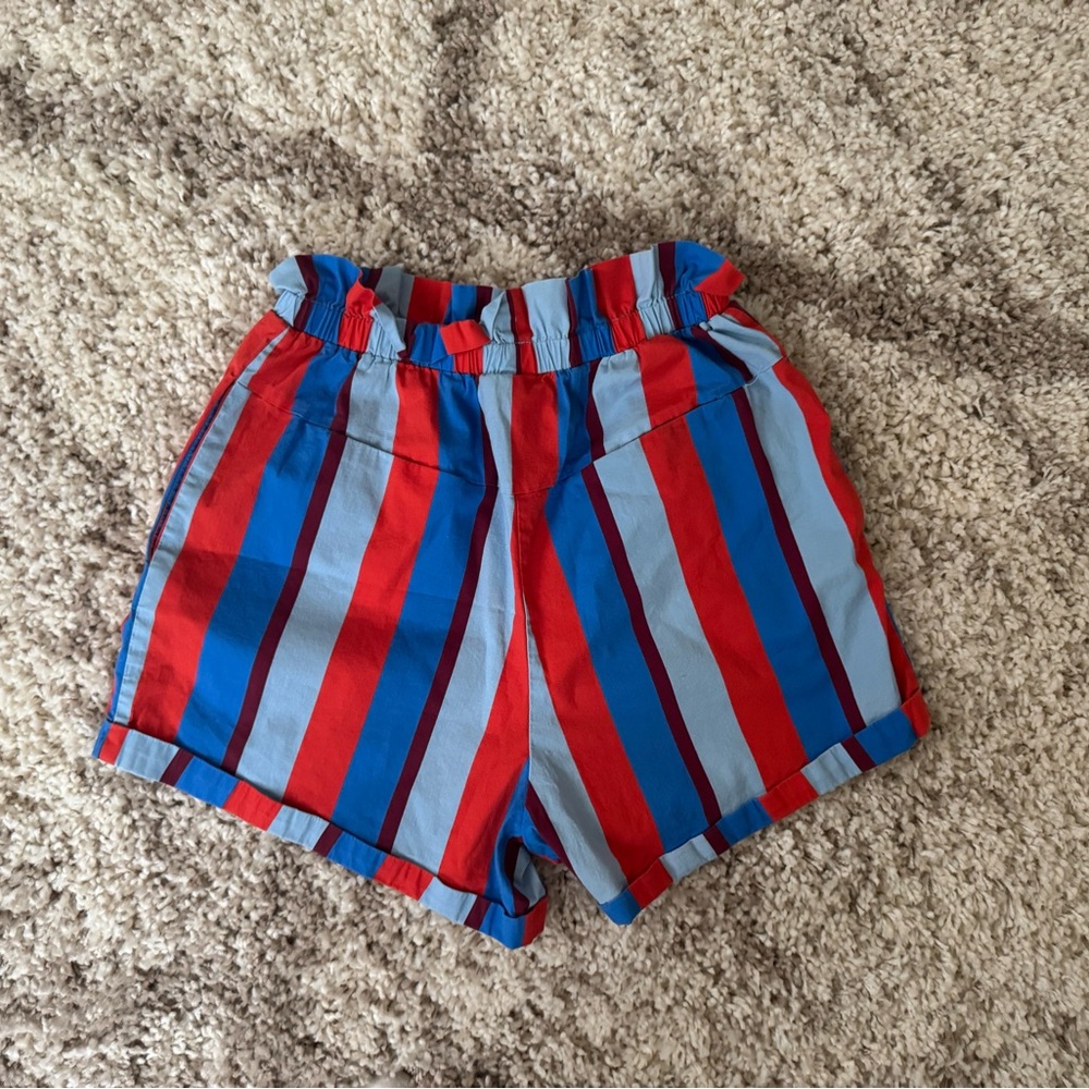FARM Rio Red and Blue Striped High Waist Shorts